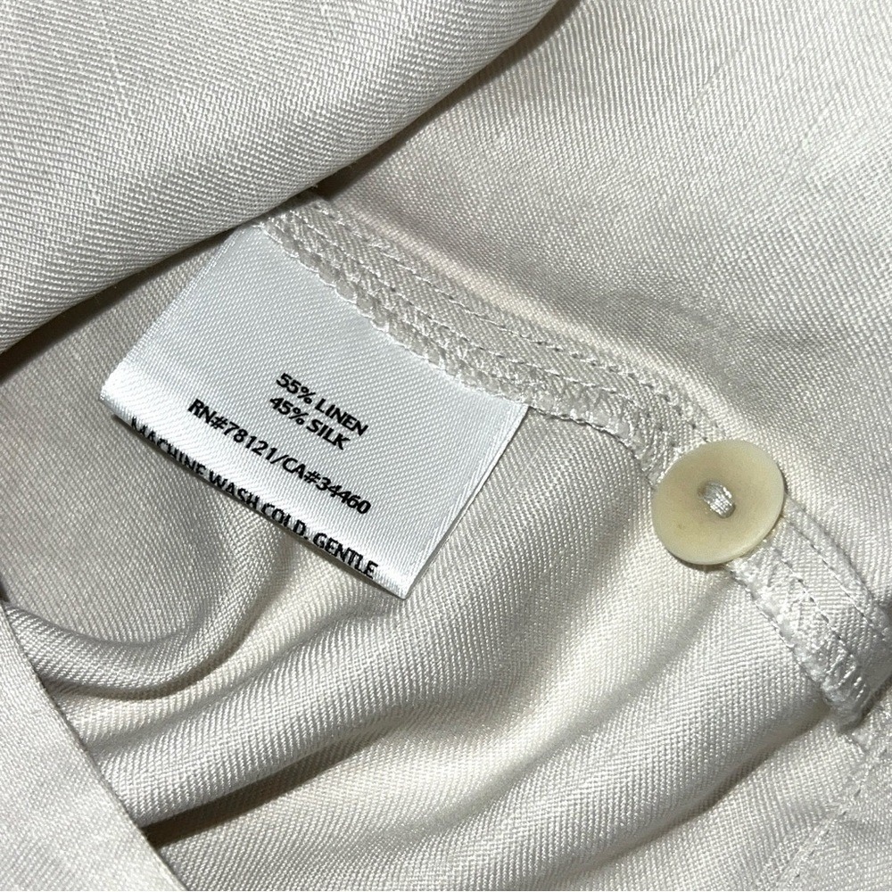 Eileen Fisher Ivory Linen Silk Woman Cropped Pants Size Large Side Zip Wide Leg - Picture 13 of 14